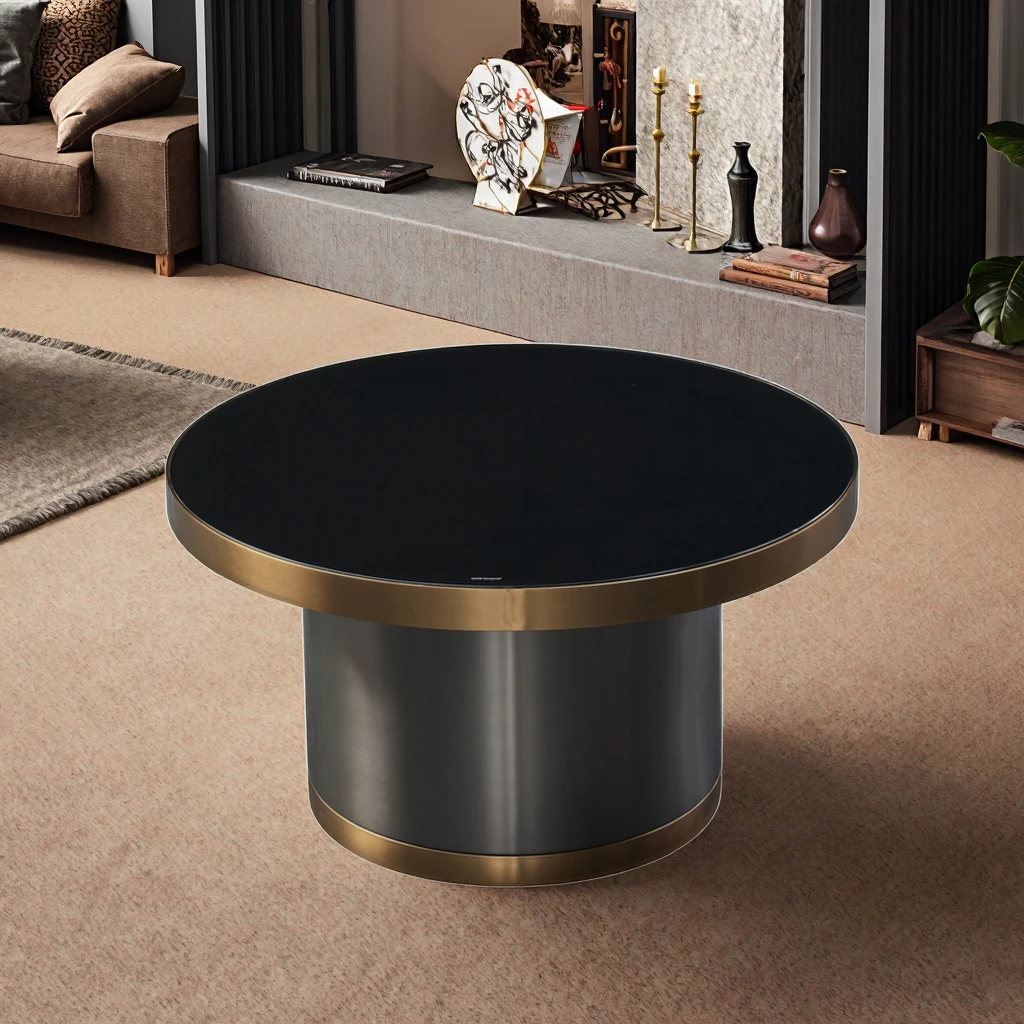 Moderner Runder Couch Tisch Aus Metall Mit Robuster Glasplatte Zum Essen Schlafzimmer Hotel Vielseitiges Wohnzimmer M