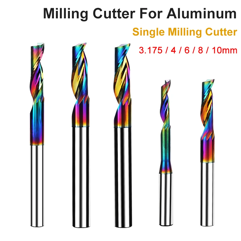 Single Slot Aluminum Milling Cutter 3.175 4 5 6 8 10mm Coated Aluminum Cutting Engraving Head CNC End Milling Cutter Bit