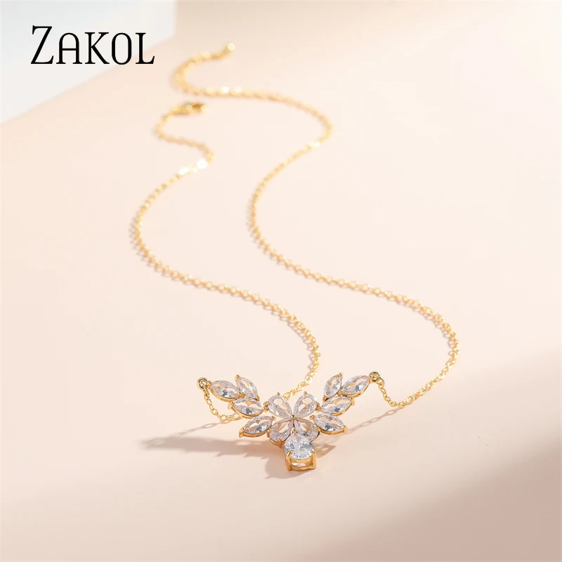 ZAKOL Luxury Clear AAA Cubic Zirconia Water Drop Pendant Necklaces White Gold Color Bridal Wedding Jewelry New Arrival NP5160