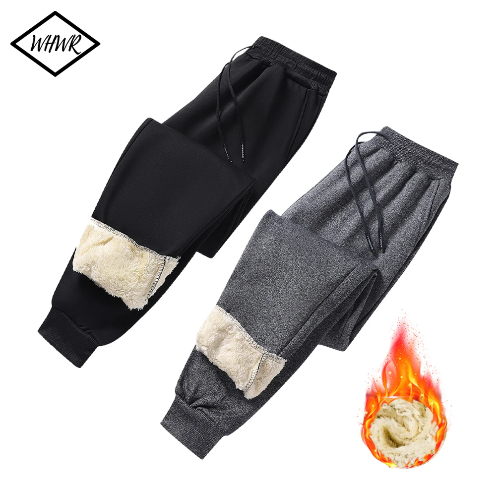 

Зимние мужские теплые толстые брюки на шнурке, флисовые спортивные штаны для бега, утепленные повседневные прямые брюки, уличная уличная одежда M-3Xl