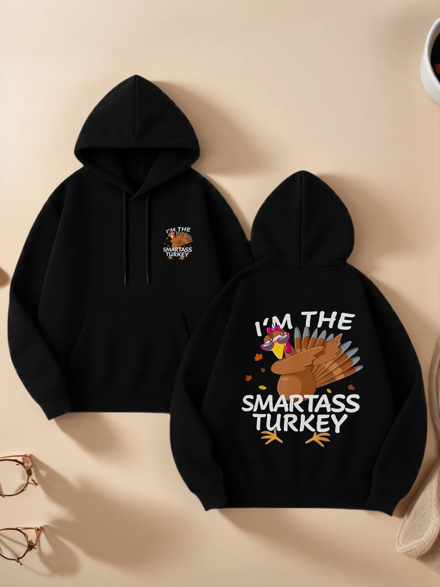 

Turkey Graphic Print Essential Hoodie, Casual Aesthetic Style, Soft Fabric, Fall Outfits for Teens