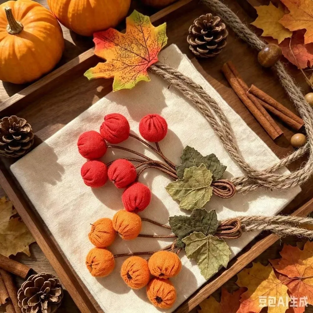 Artificial Maple Leaf Curtain Tiebacks Pastoral Style Polyester Curtain Straps Hawthorn Berry Strands Decorative
