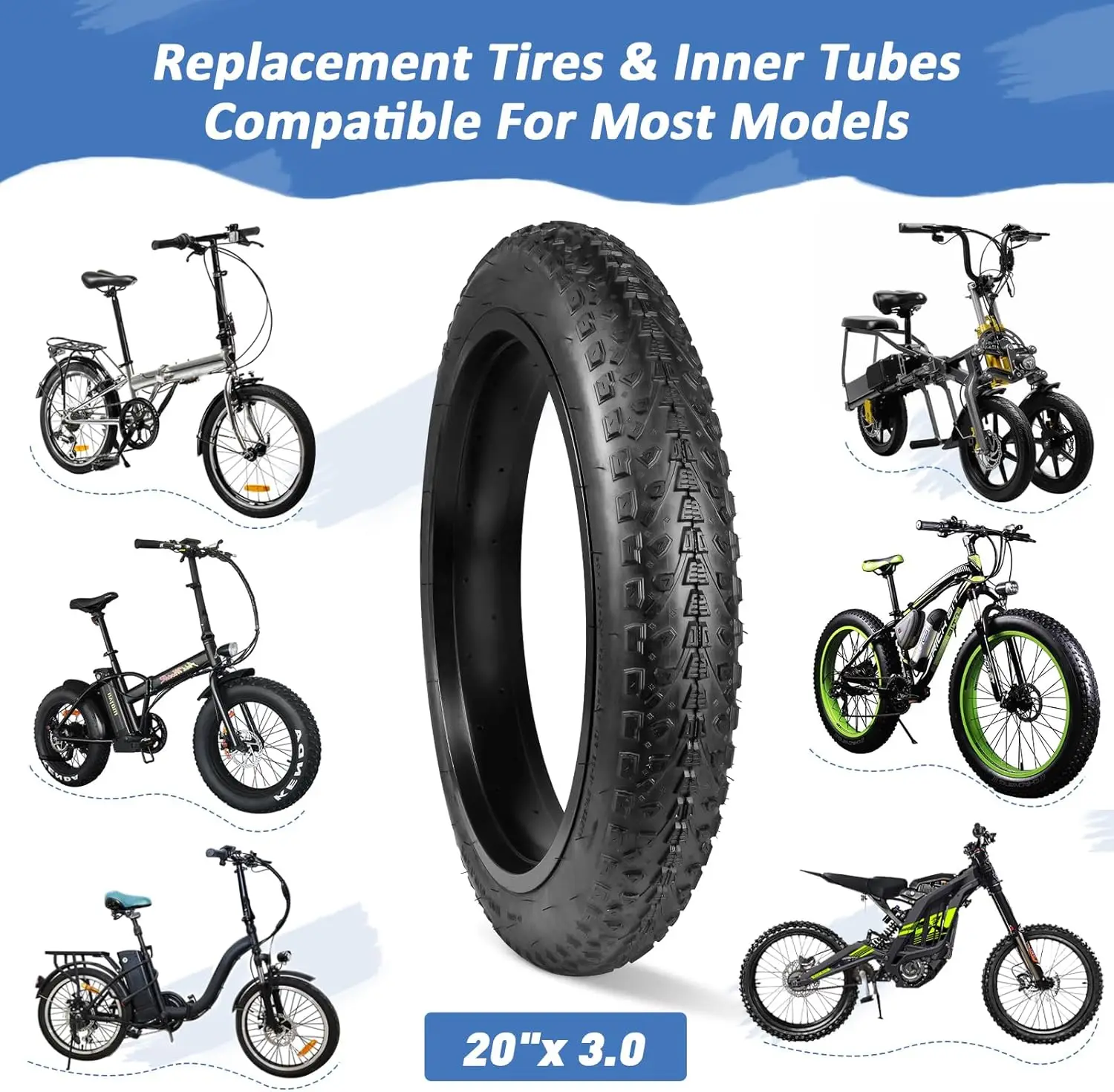 ZUKKA 1 Pack 20/26/27.5x3.0 Fat Tire for E-bike Heavy Duty High-Performance Wear-Resistant E-Bike Mountain Snow Bike Tire