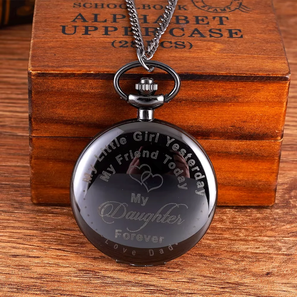 Large pocket watch Black letched My Friend Today Pocket watch Heart-shaped pocket watch flip quartz