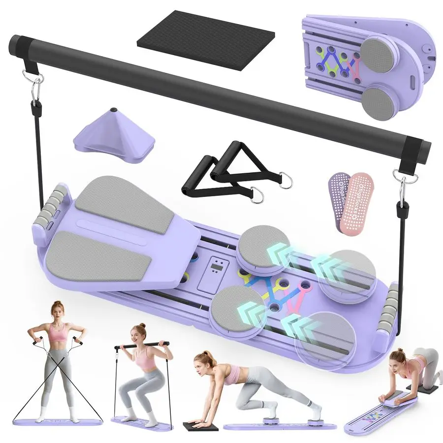 

Pilates Board Reformer Set for Women, 7 in 1 Foldable Pilate Equipment with Timer, Portable Pilates Machin Customizable