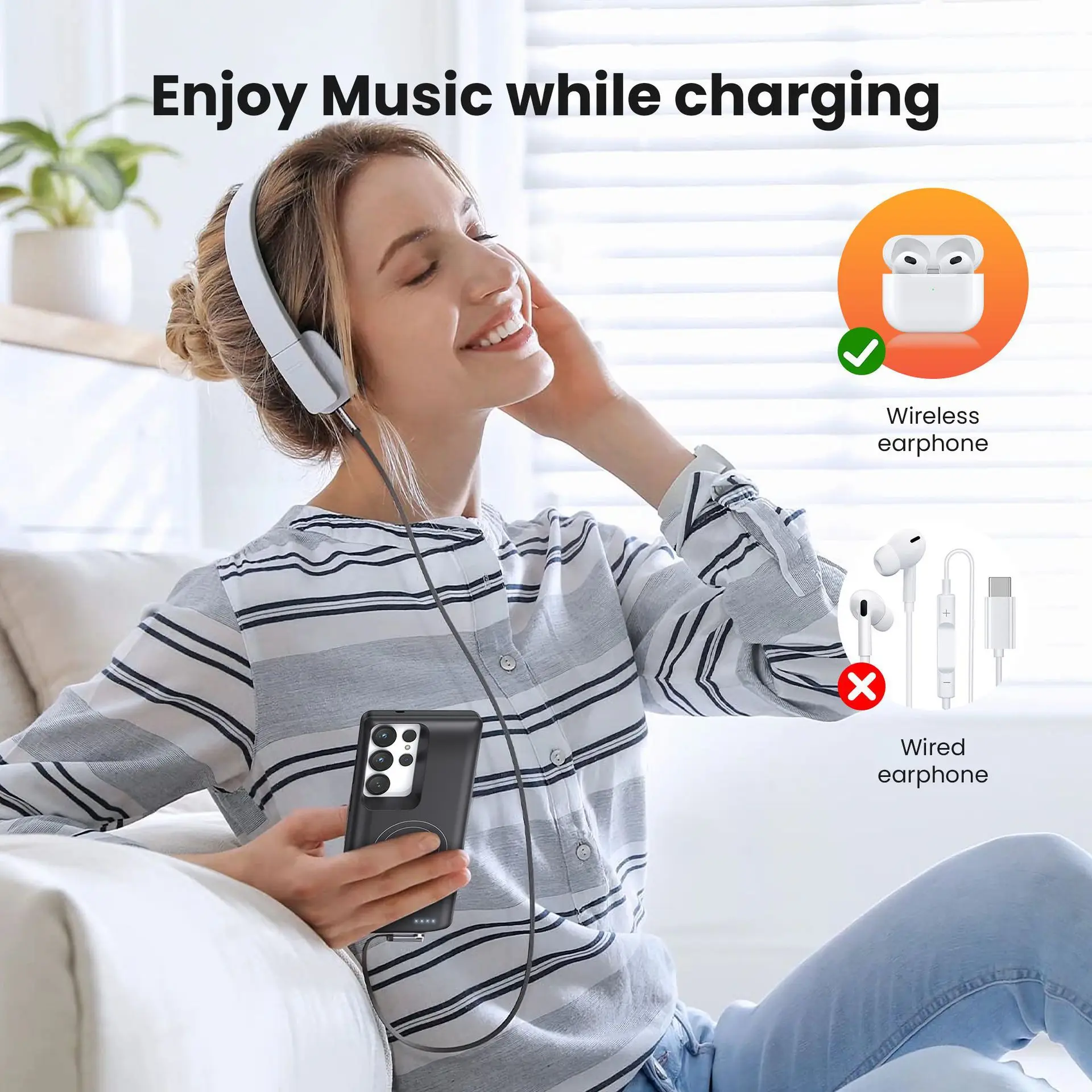 10000mAh Wireless Battery Charger Case for Samsung S25 S24 S23 S22 Ultra Plus Power Bank Charging Battery Back Clip Case Cover