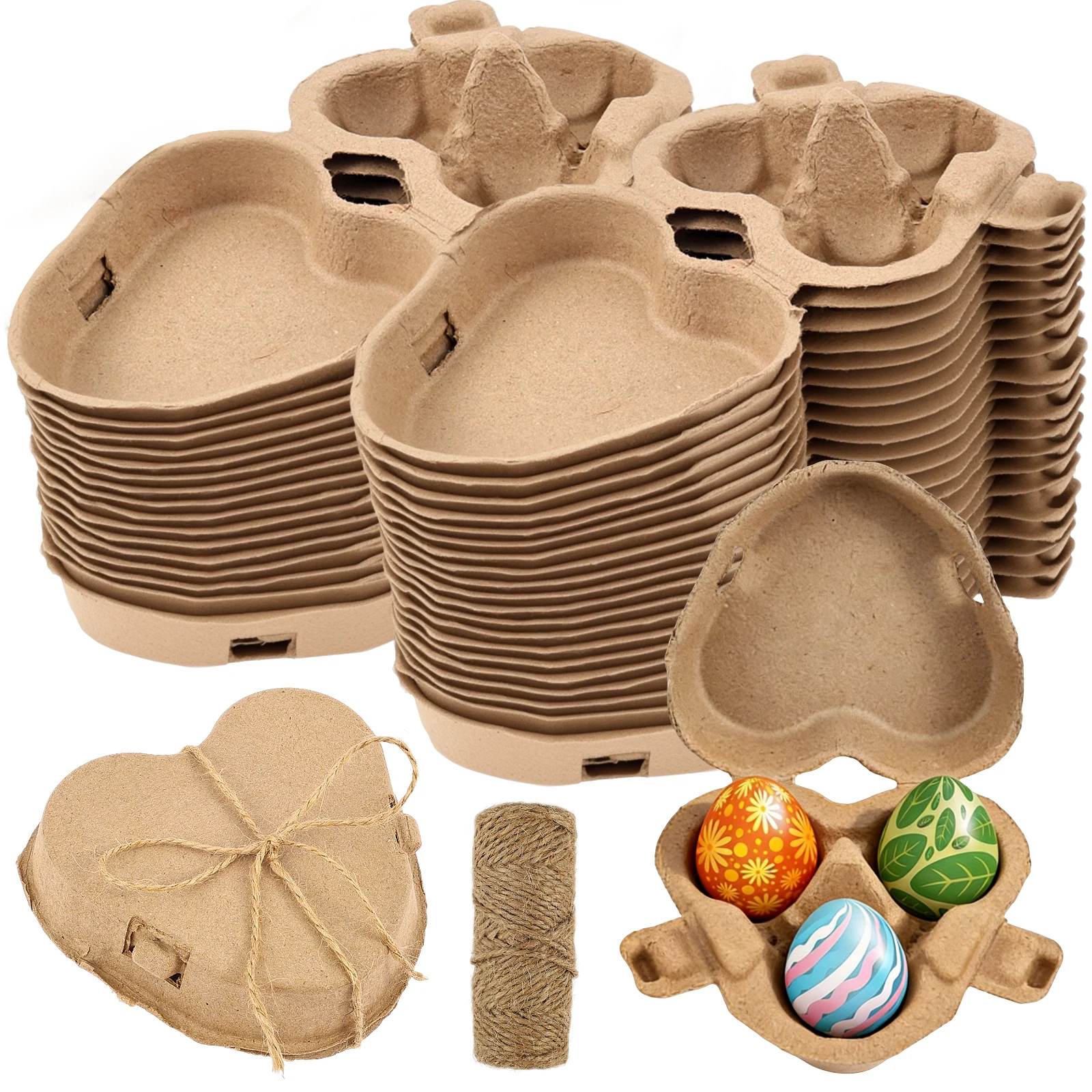 

36Pcs Egg Carton 3 Count Heart Shape Paper Egg Container with Hemp Rope Storage Container Holder for Holiday and Home Gathering