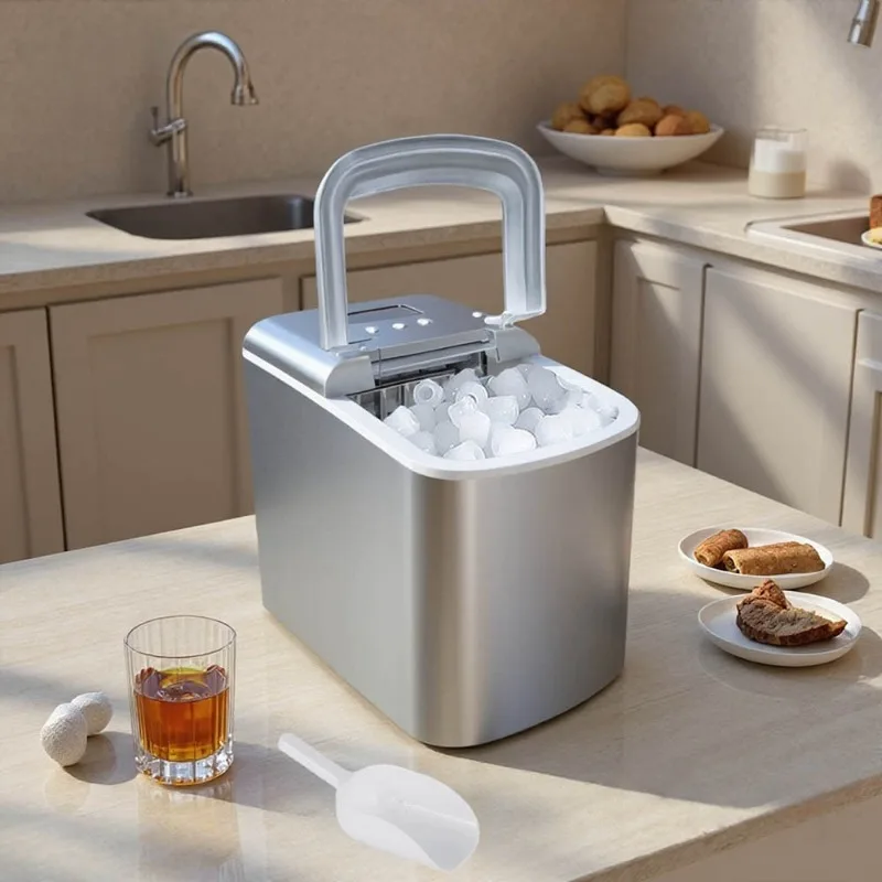 Electric Ice Maker, 9-Cavity Round Mold, Self-Cleaning, US Plug, Home Countertop Appliance