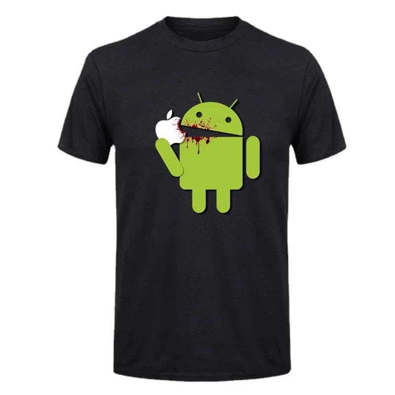

Funny Android Eating Apple Design T-Shirt 100% Cotton O-Neck Short Sleeve Summer Casual Mens T-shirt Streetwear