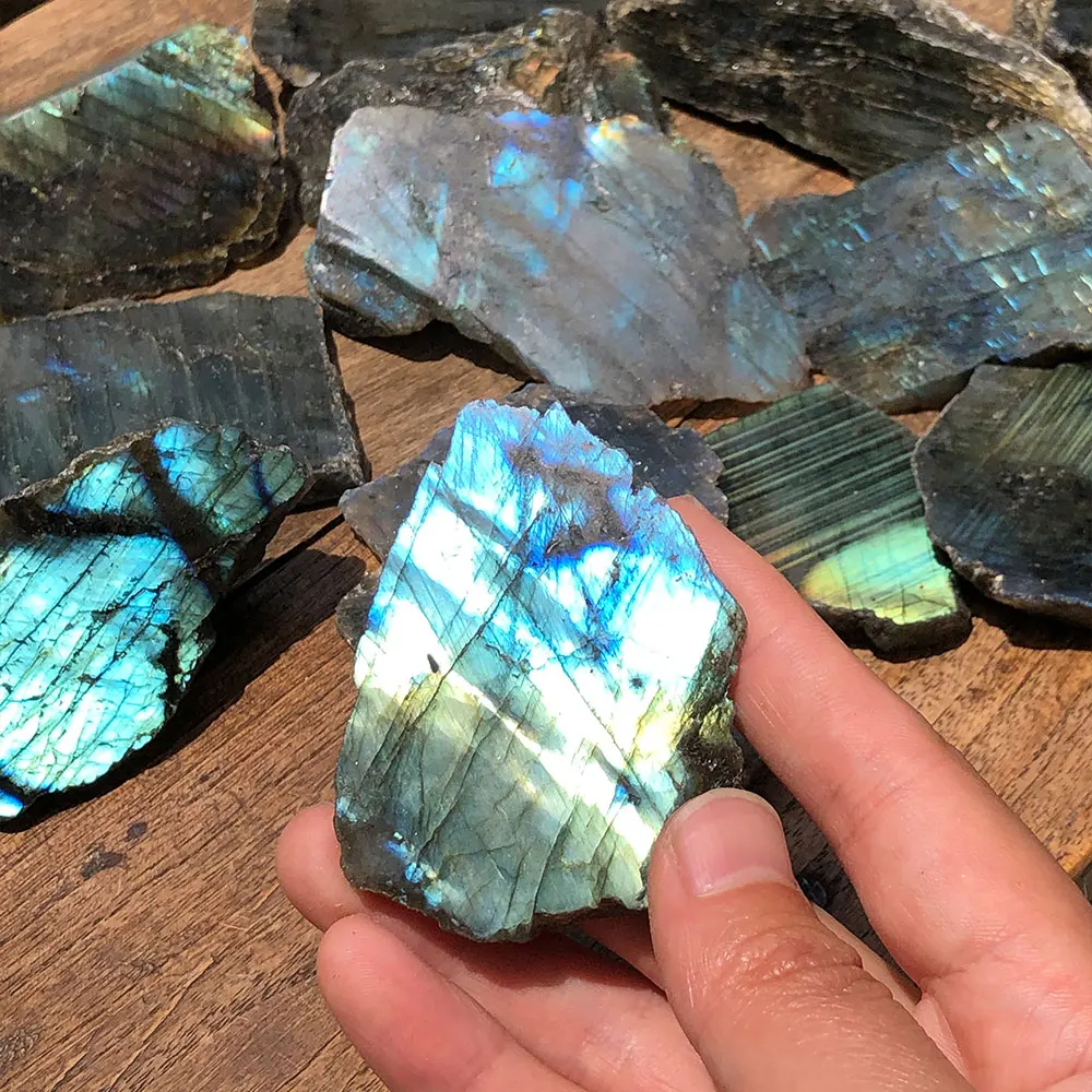Natural Labradorite Slab Slice Raw Crystals Stones Flashy Quartz Crystal Gemstone Minerals Home Decoration Room Decor Gift