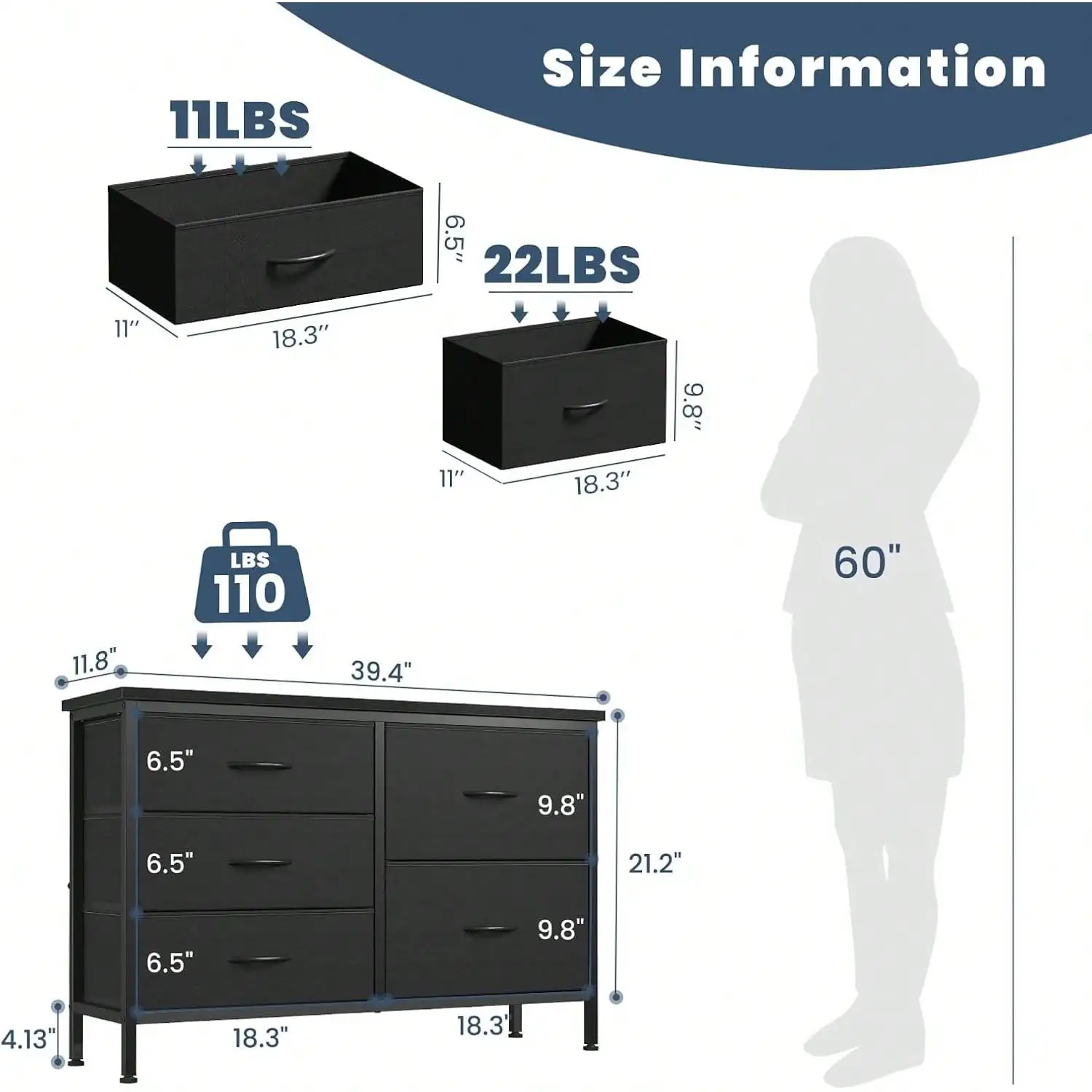 GGBDNP 5 Storage Drawers, TV Stand For Living Room, Fabric Dresser For Bedroom With Metal Frame, Spacious Storage Organizer
