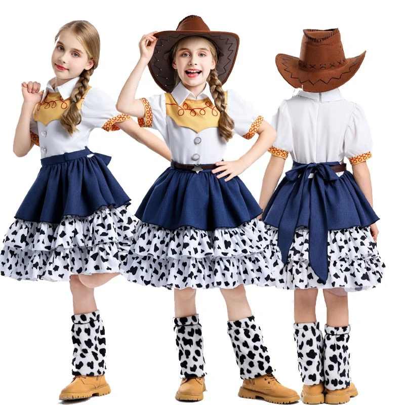 

2025 Toy Story Jessie Denim Dress for Kids | Cowgirl Cosplay Costume with Embroidered Details, Character Role-Play Outfit