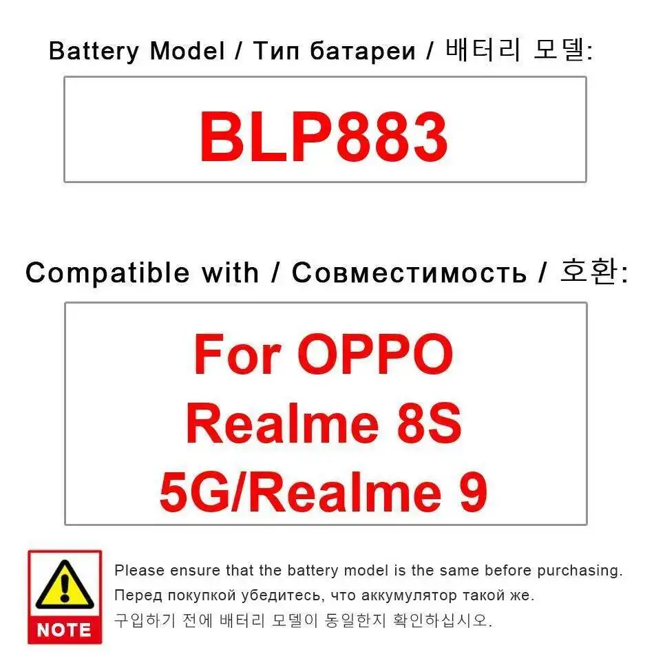 

Mobile Phone Battery Premium Replacement For Oppo Realme 8S 5G 9 Lightweight BLP883 5000Mah