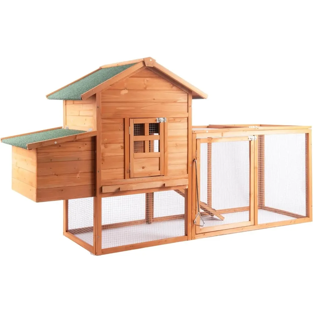 

80" chicken coop for 2-4 chickens outdoor wooden hen house poultry pet hutch for backyard w/run cage & nesting box(a)