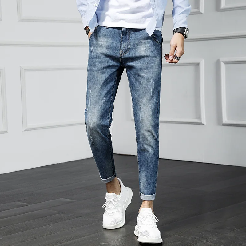 

2024 Men Light Blue Jeans Slim Fit All-Match Autumn Casual Handsome Jeans