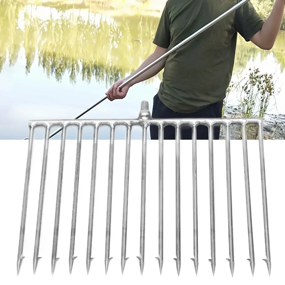 Arpón de Pesca de Acero Inoxidable Duradero, 15 Puntas, Multifuncional, Redondo con Púas, Horquilla de Pesca para Caza de Peces
