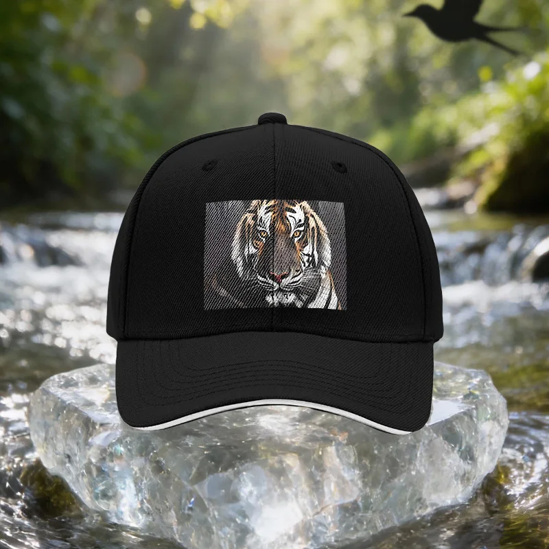 Tiger Realistic Portrait Sandwich Baseball Cap, Unisex Easy Lightweight Adjustable Outdoor Sun Hat, Ideal Gift for Travel, Parti
