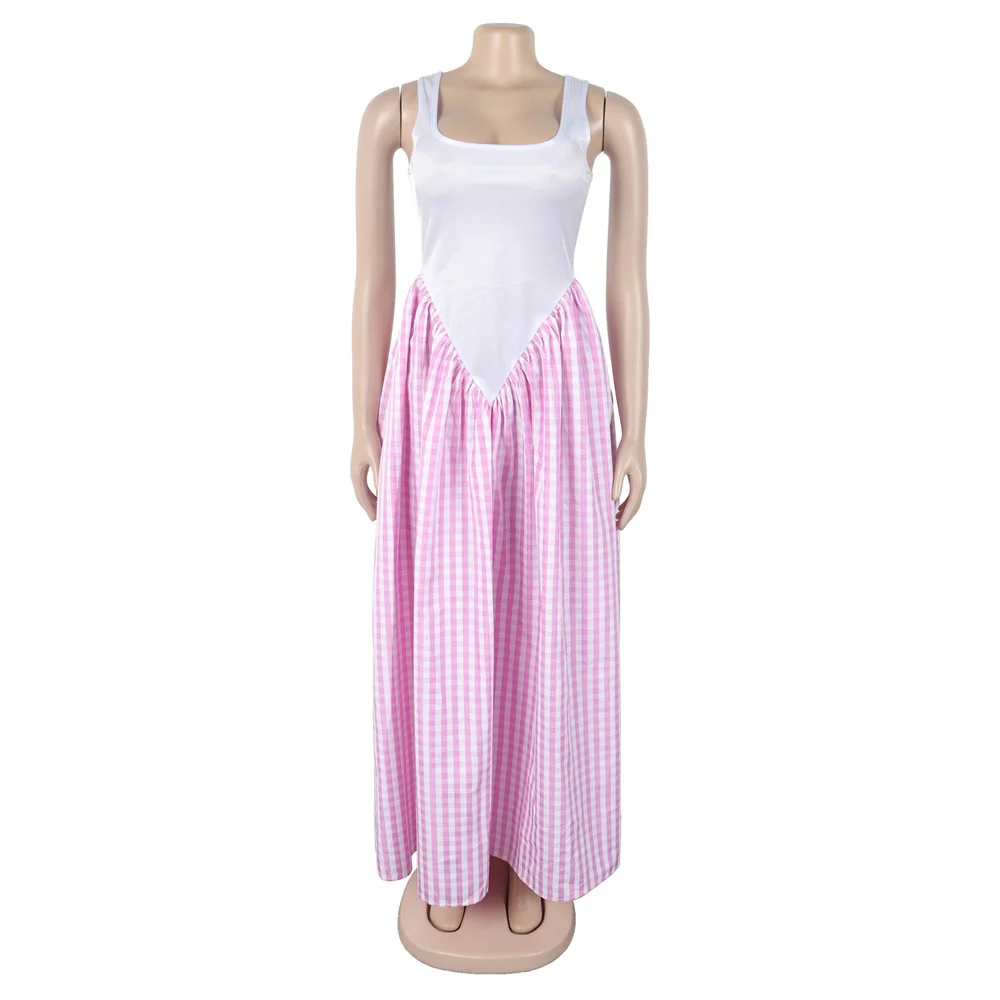 فستان Slergiri للسيدات بدون أكمام منقوش بدون أكمام لصيف 2025 برقبة سكوب وخصر عالٍ فساتين طويلة غير رسمية كبيرة سوينغ