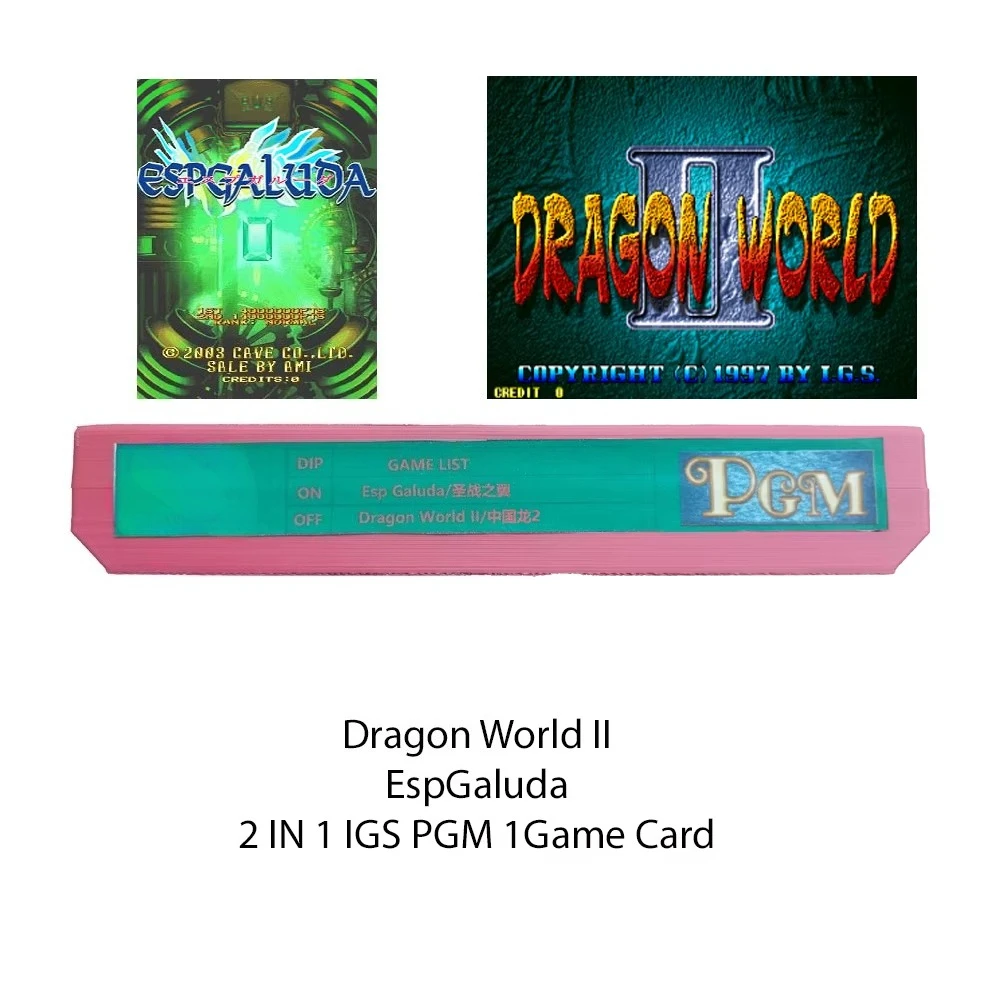 Dragon World II and EspGaluda 2 2-in-1 for IGS PGM 1 Arcade Game Cartridge