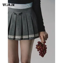 Women's Fashion Casual Preppy Style High Waist Slim Fit A-line Female Mini Skirt 2024 Spring Hotsweet Cute Bow Pleated Skirts