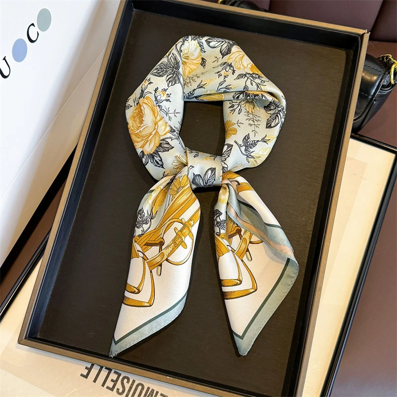 

14mm 100% Twill Silk Square Scarf for Women 65cm Neck Tie Neckerchief Double side Female Foulard Headband Hijab Shawl Bandana