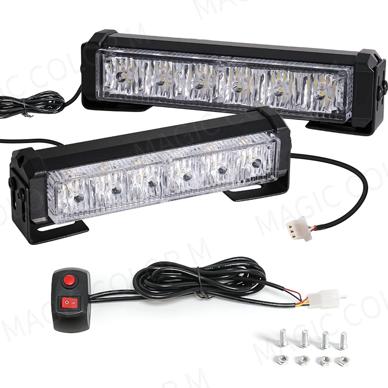 12LED Car Roof Blue Red Warning Strobe Lights White Daytime Running Lights Front Grille Emergency Flashing Lamp 12V Universal