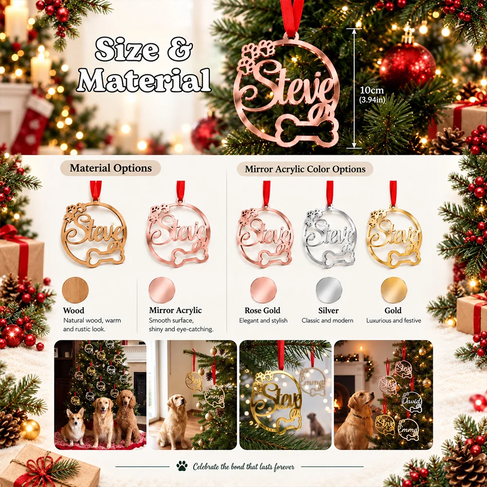 1/3/5/10pcsCustom Name Christmas Tree Ornament, Personalized Wooden and Acrylic Hanging Decoration, Christmas Decor, DIY Gift