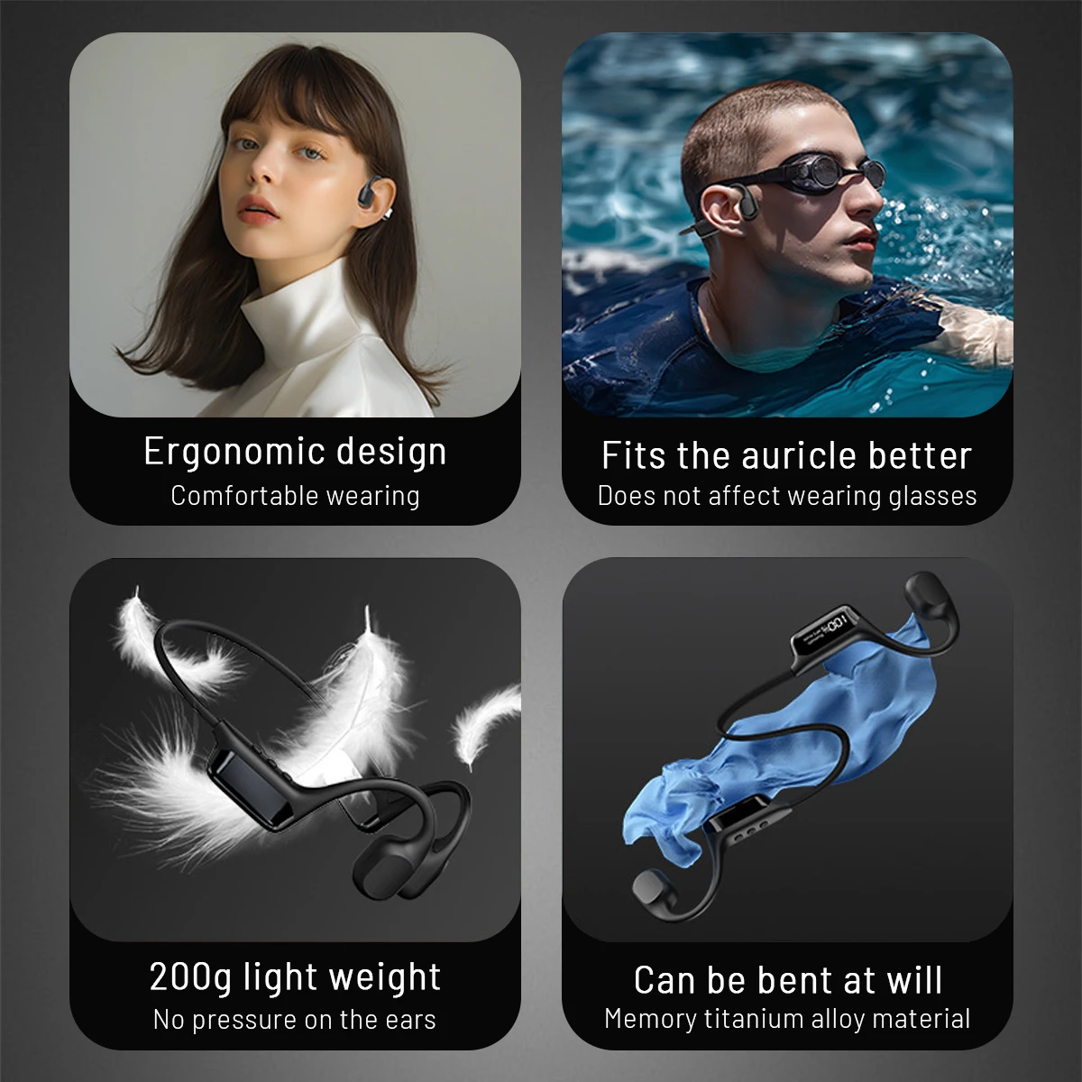 Auriculares Bluetooth de conducción ósea, audífonos impermeables IPX8 de 32GB, inalámbricos, estéreo, para música, succión magnética