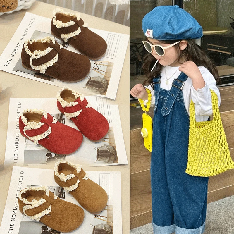 

Children's Birken Shoes 2-16 Years Old Burgundy Lace Girls Single Shoes Four Seasons Lightweight Non-slip Kids Leather Shoes