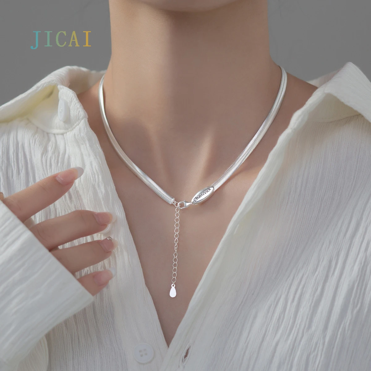 

JICAI S925 Sterling Silver Letter Brand Blade Chain Necklace Women's Neck Chain Luxury Jewelry On The Neck