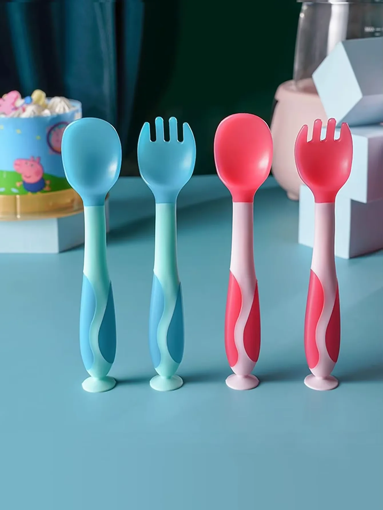 2pcs Baby Spoon Fork Set with Portable Box, Heat Sensitive Cutlery, Bendable Feeding Spoon Fork Set with Suction Cup
