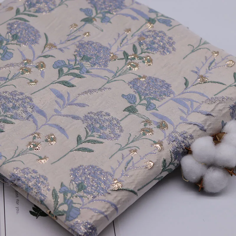 

Золото, серебро, шелковая жаккардовая ткань, гортензия, узор тюльпана для одежды, платья, сумка ручной работы, дизайнерский материал для шитья своими руками, ткань