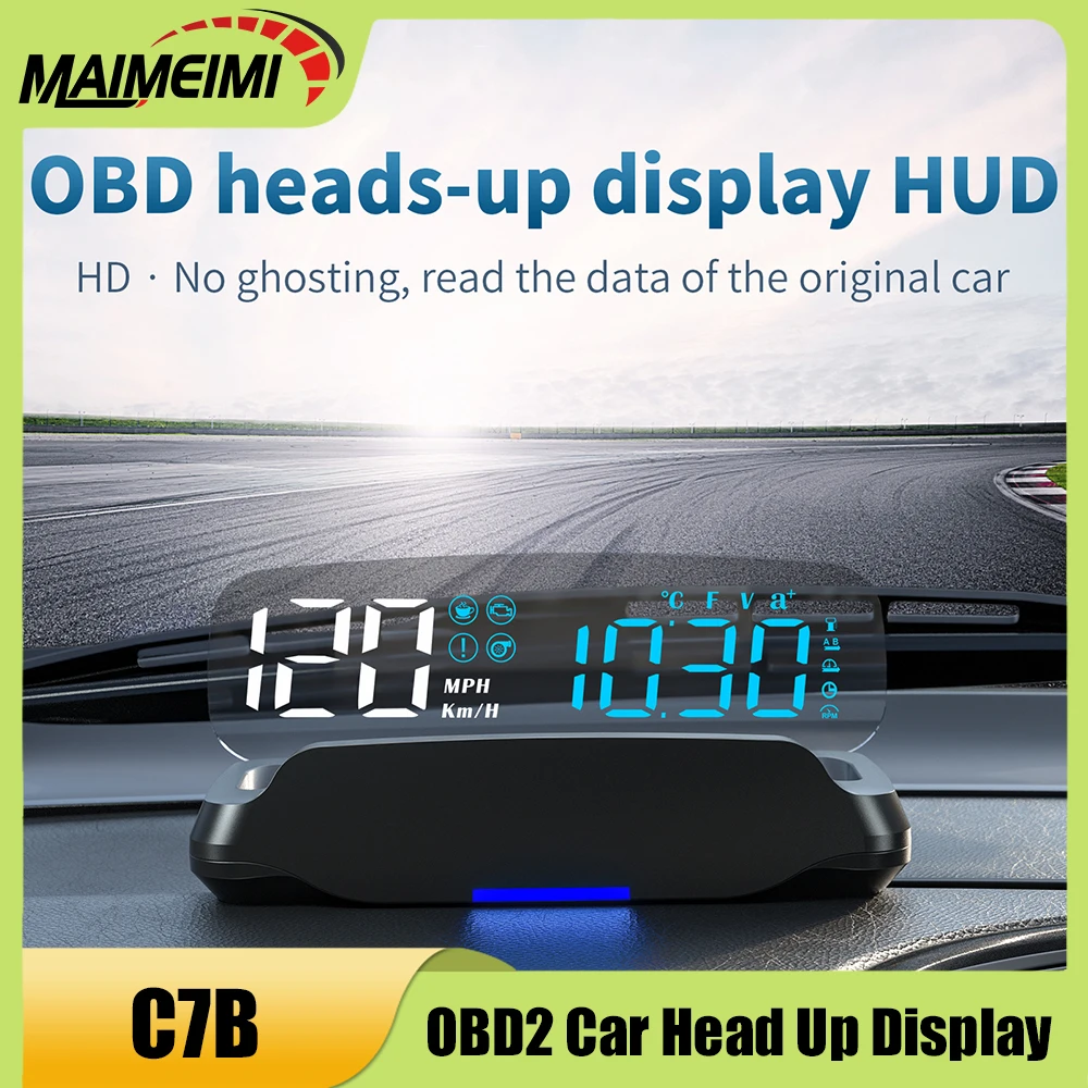 

C7B OBD HUD Head Up Display Smart Diagital Speedometer Water Temperature Voltage Speed KMH MPH RPM Display For Gasoline Vehicle