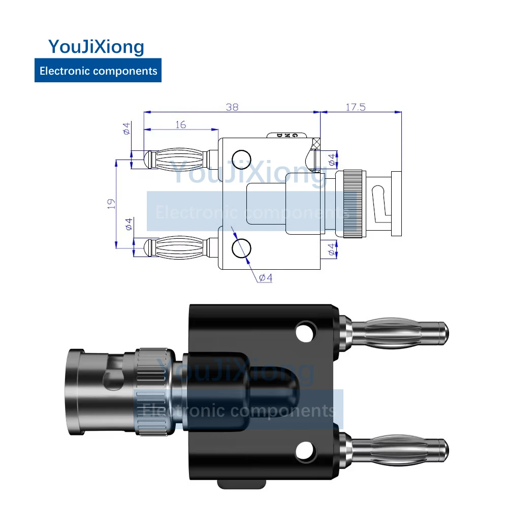 2PCS BNC Male Double Row 4mm Banana Plug 50KY Q 90,000 Meter Oscilloscope Adapter