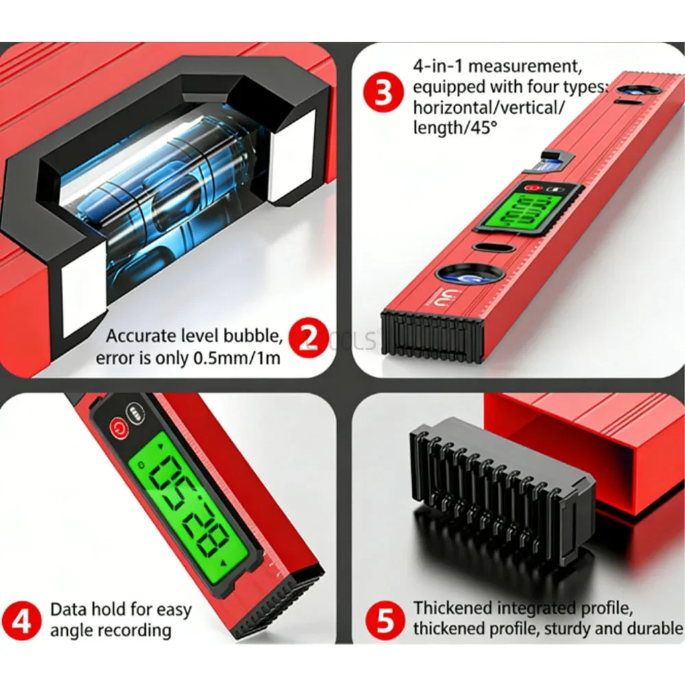 DMH-Magnetic Digital Level Ruler 30/40/50Cm High Precision Electronic Level 0-90 ° Bubble Level Inclinometer Angle Measuring Rul