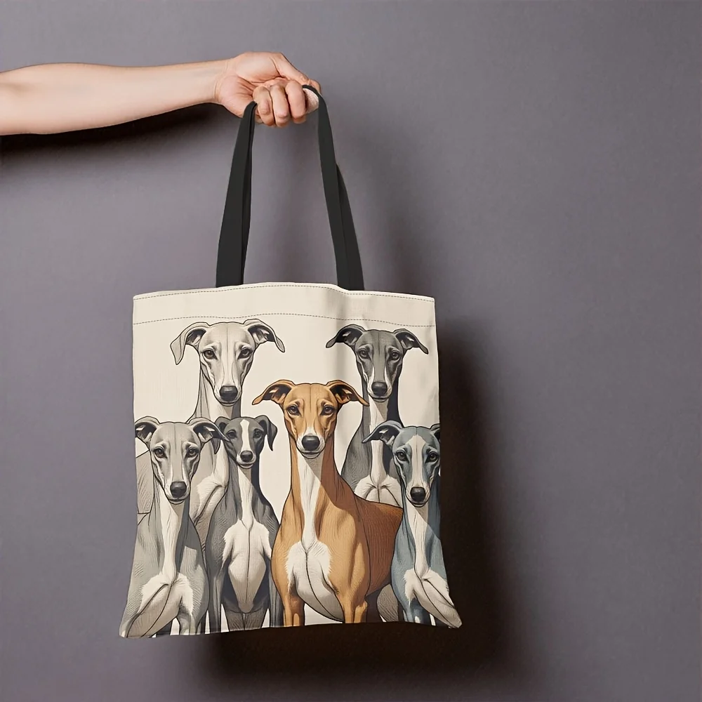 1 Pc Durable Women S Tote With Greyhound Whippet Dog Print Spacious Reusable Grocery Bag For Shopping Work