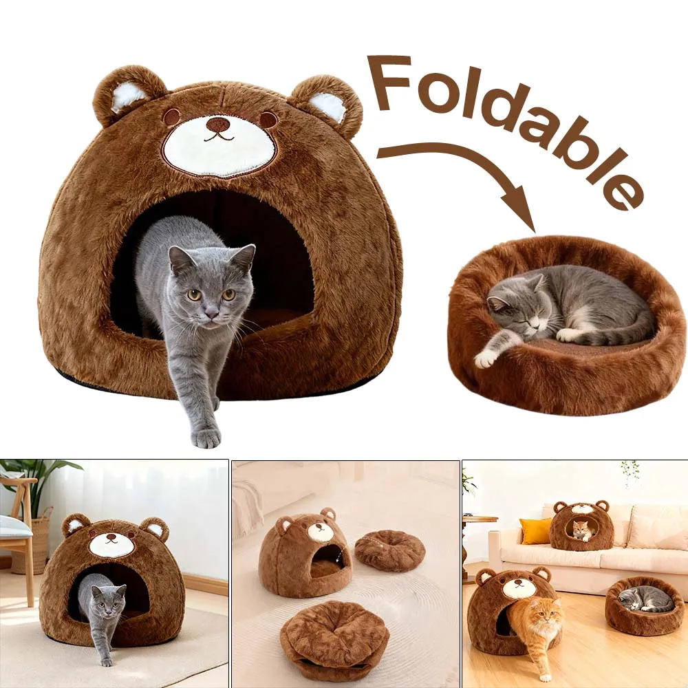 

All-Season Pet Bed Semi-Closed Cat House for Winter Warmth Removable Cushion Small Dog Sofa Indoor Comfortable Cat Sleeping Nest
