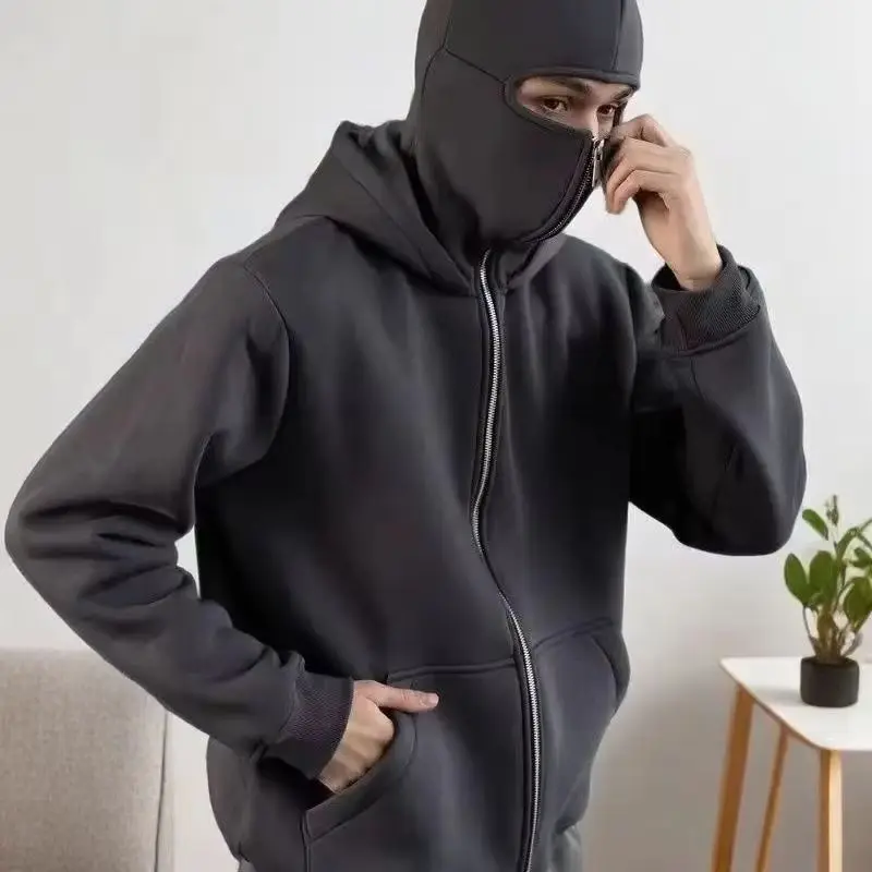 

Motorcycle Outdoor Hoodie For Men/Women Double-Cap Casual Thickened Sweatshirt With Zipper Pocket Rider Cycling Windproof Jacke