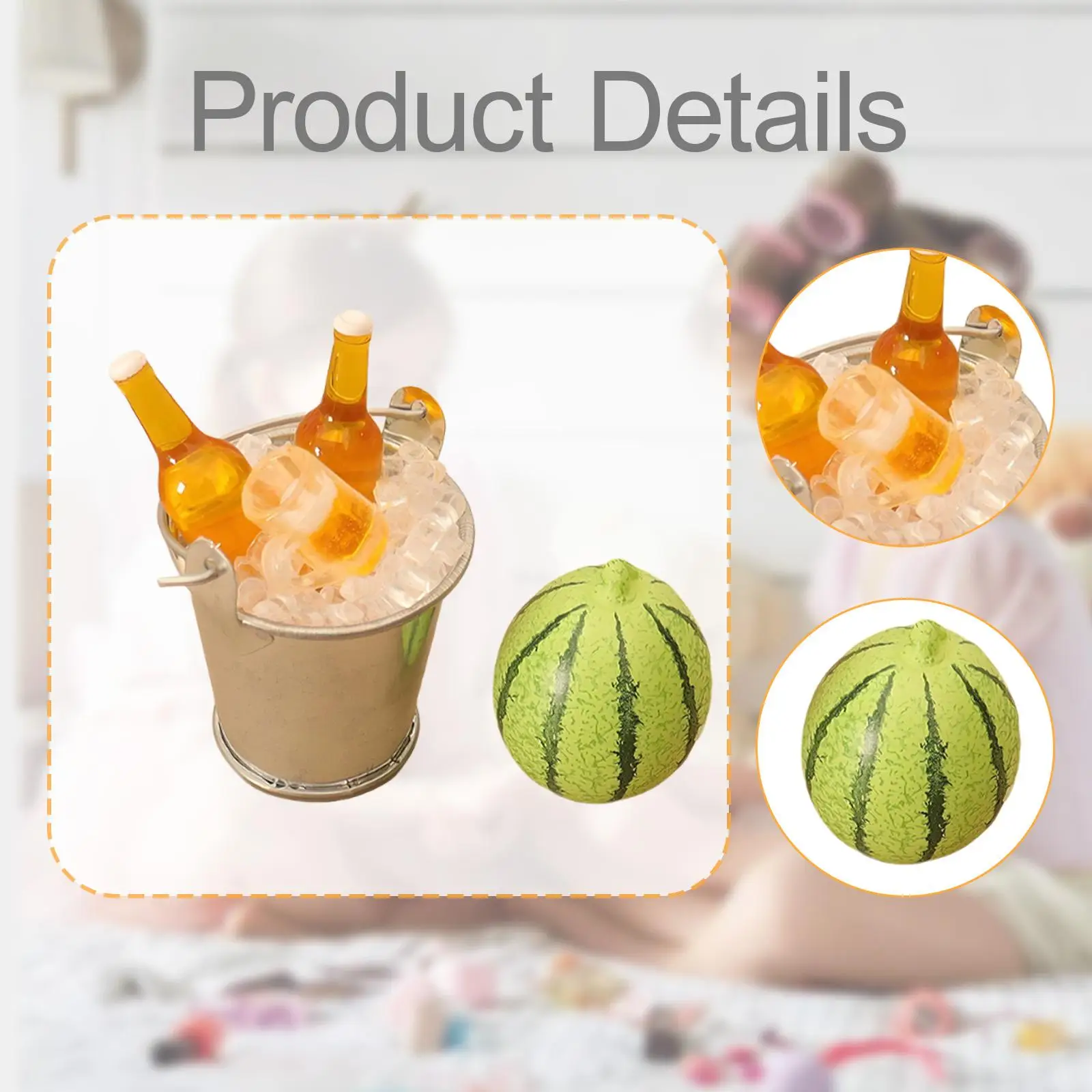 ชุดขวดเบียร์ขนาด 1/12 พร้อมถังน้ำแข็งมินิ ถังเครื่องดื่มเรซิ่นเหมือนจริง ของเล่นสำหรับตกแต่งอาคาร รถไฟจำลอง