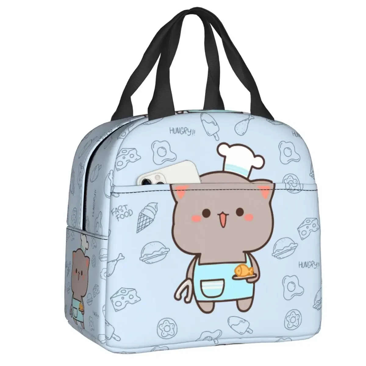 Funny Cooking Master Goma Insulated Lunch Bag for Women Resuable Mochi Cat Cooler Thermal Lunch Box Kids School Children