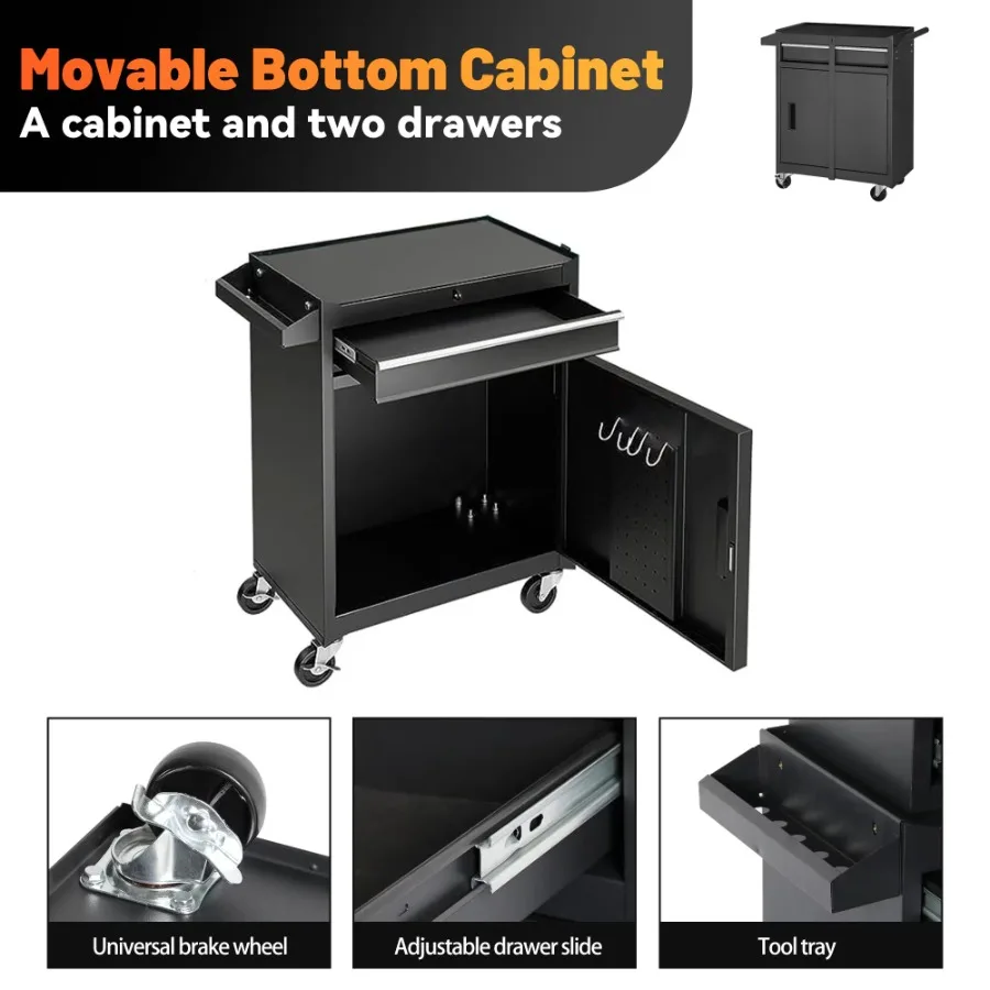 Tool Chest 5-Drawer Rolling Tool Storage Cabinet With Detachable Top Tool Box Liner Universal Lockable Wheels Adjustable Shelf