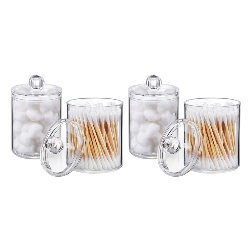 

2X Qtip Holder Dispenser For Cotton Ball, Cotton Apothecary Jar With Lids For Bathroom Canister Storage Organization B