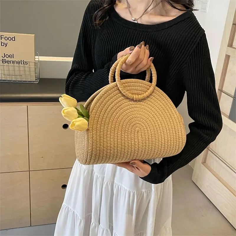 2024 New Woven Women's Bag, Handbag Versatile Fashion Casual Storage Bag