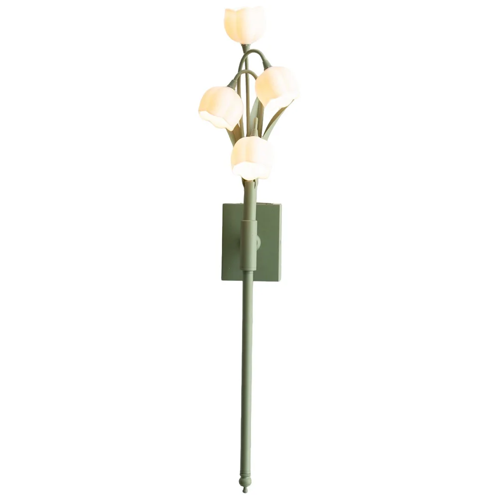 French Rural Retro Green Pc Wall Lamp Nordic Home Theme Room Corridor Living Room Led Lily Of The Valley Flower Plant Lighting