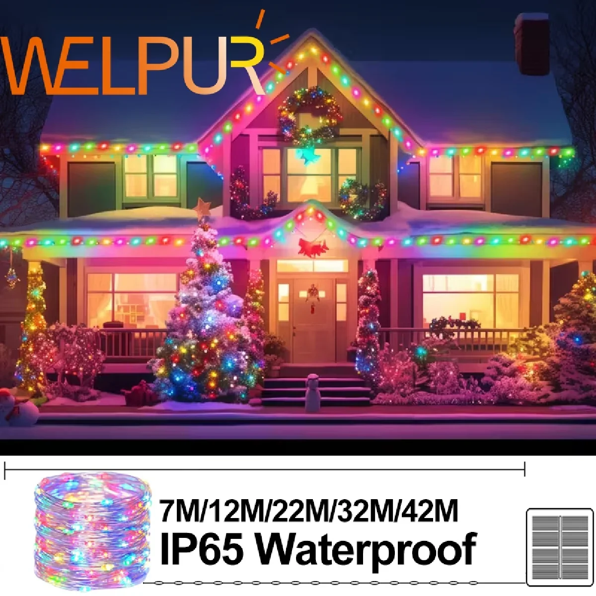 Solar Silver Wire Lights 400Leds Courtyard Decorations Lights 8 Lighting Modes Outdoor and Indoor Holiday Ambient Lighting