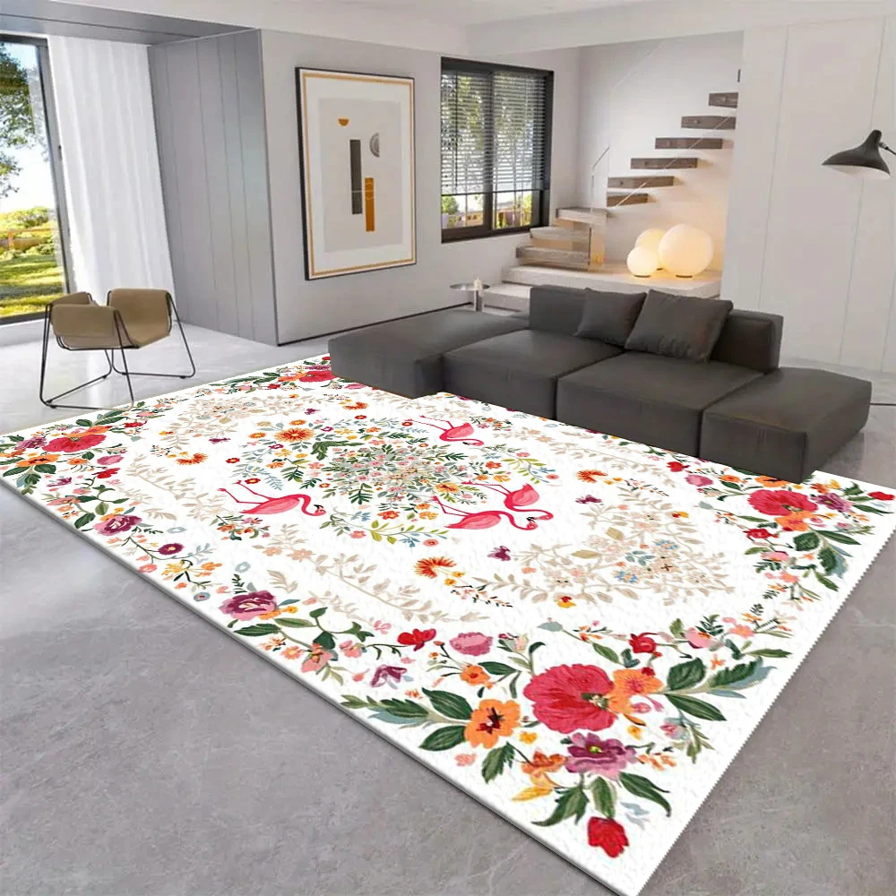 Boho Flamingo Floral Area Rug Non-Slip Washable Floor Carpet for Living Room Bedroom Home Decor