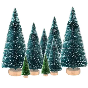 8PCS Mini Christmas Pine Tree Decorations with Wooden Base Sisal Silk Bottle Brush Trees…