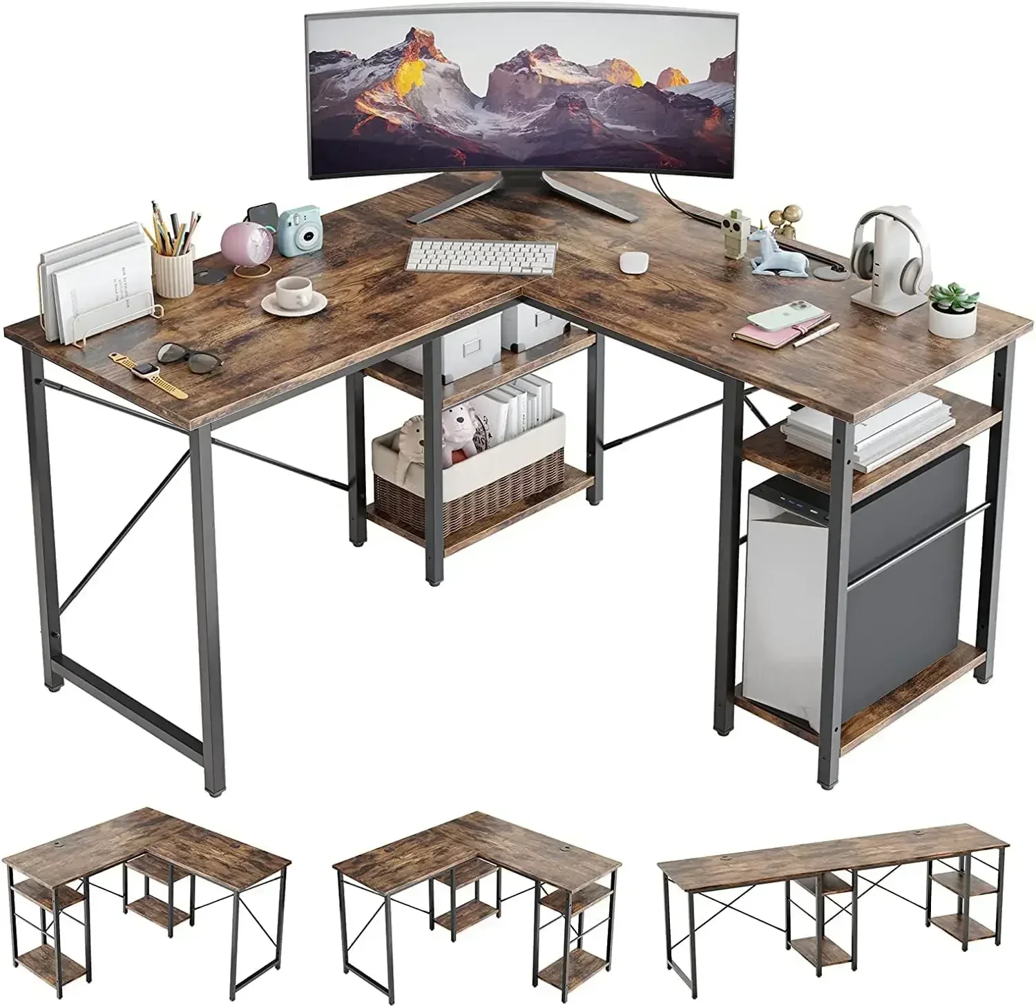 Furniture suppliesBestier L Shaped Computer Desk, Reversible Corner Office Desk with Shelves, 75 Inch 2 Person Long Desk, Writin