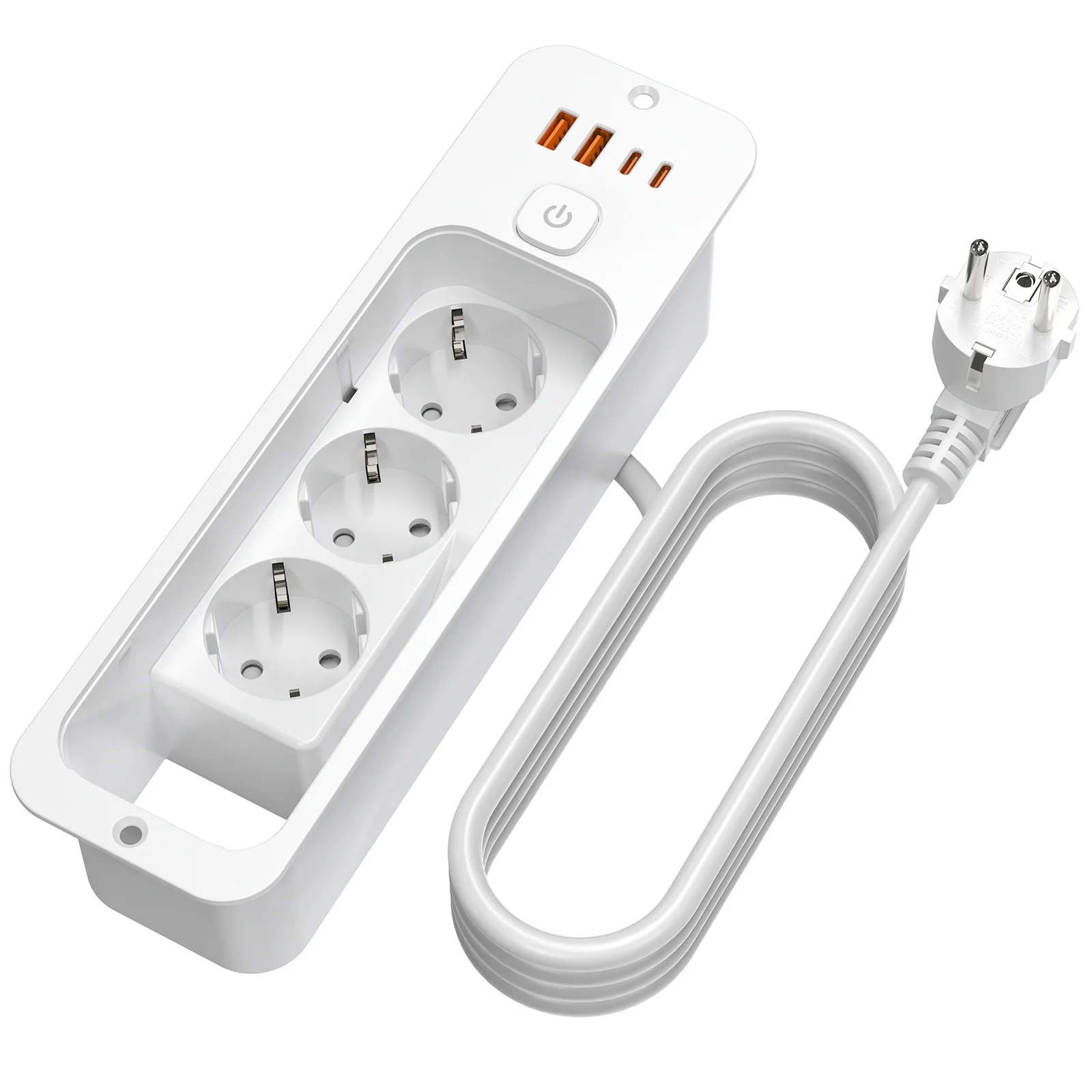 7-in-1 Embedded Desktop Socket with 3AC + USB-C PD20W Fast Charging, 1.8-meter Cable, Suitable for Kitchen/Office/Living Room