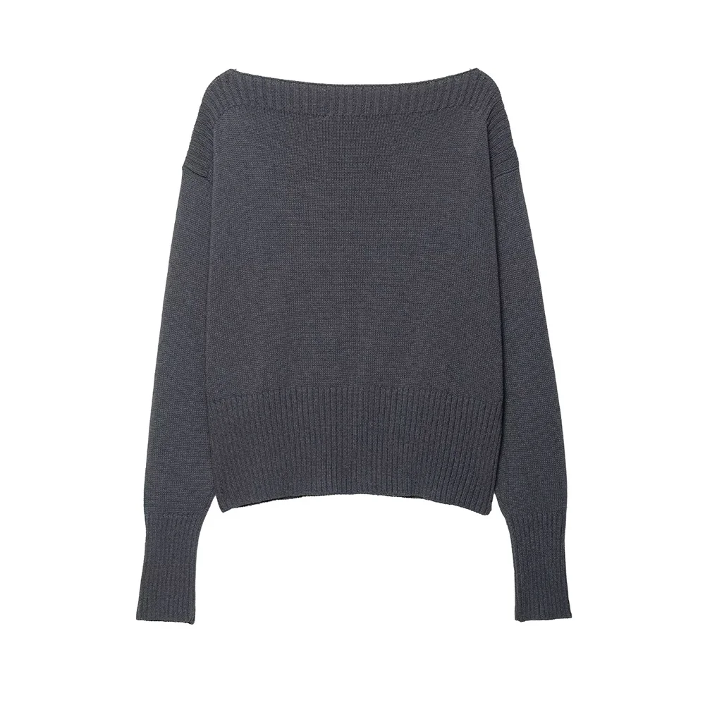 Neuer modischer und stilvoller einfarbiger, lockerer, langärmliger Strickpullover für Damen im Herbst und Winter